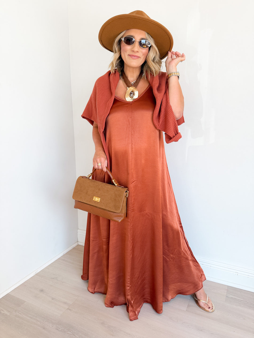 Cele Silk Maxi Dress rust
