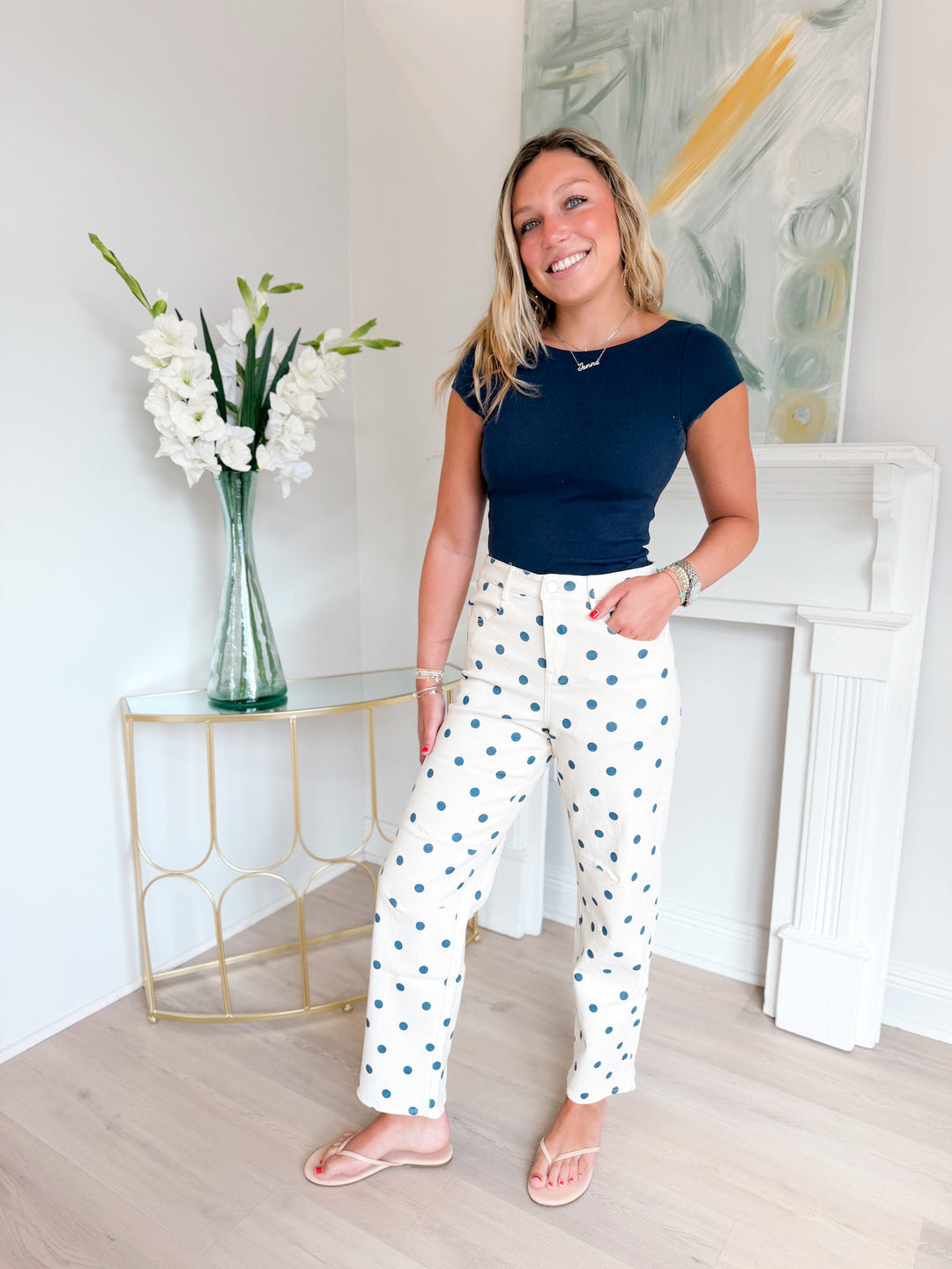 Candace Polka Dot Printed Barrel Pants