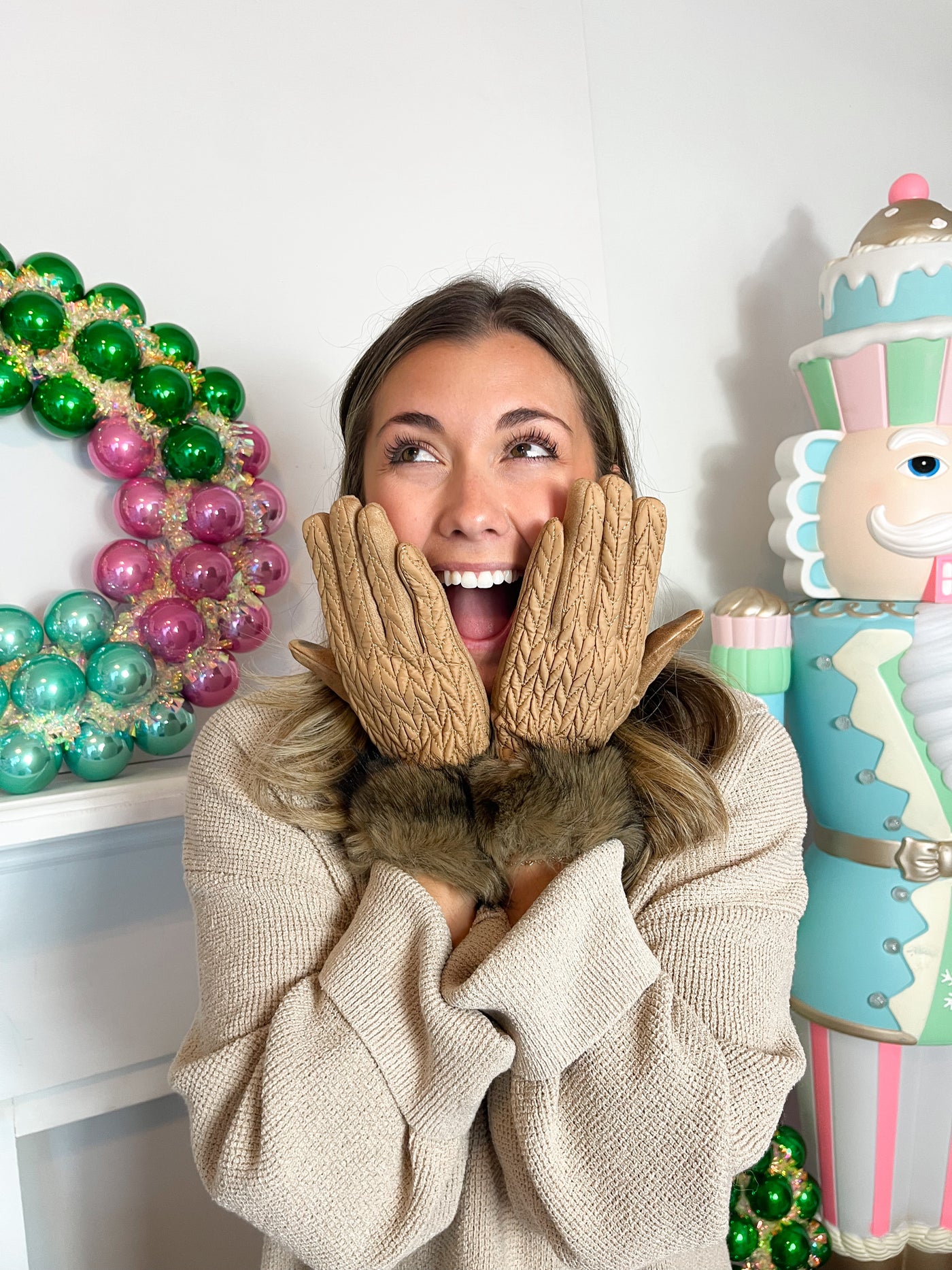 Faux Fur Cuff Gloves Camel