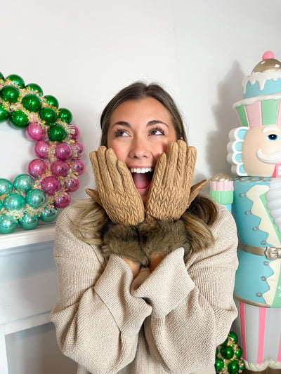Faux Fur Cuff Gloves Camel