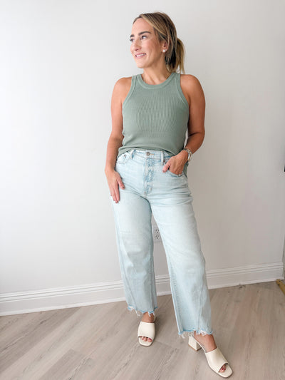 Lola Ribbed Top Sage Green