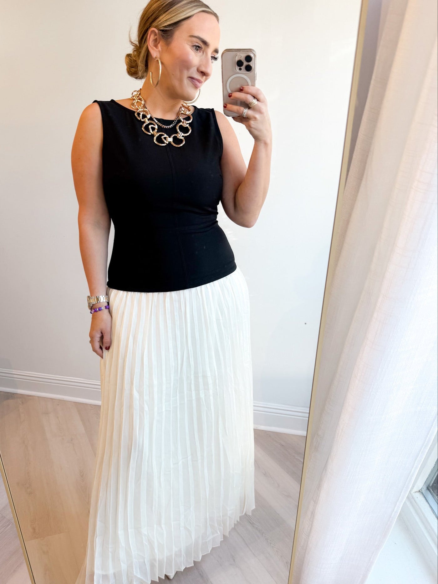 Maria Drop Waist Mix Media Midi Dress