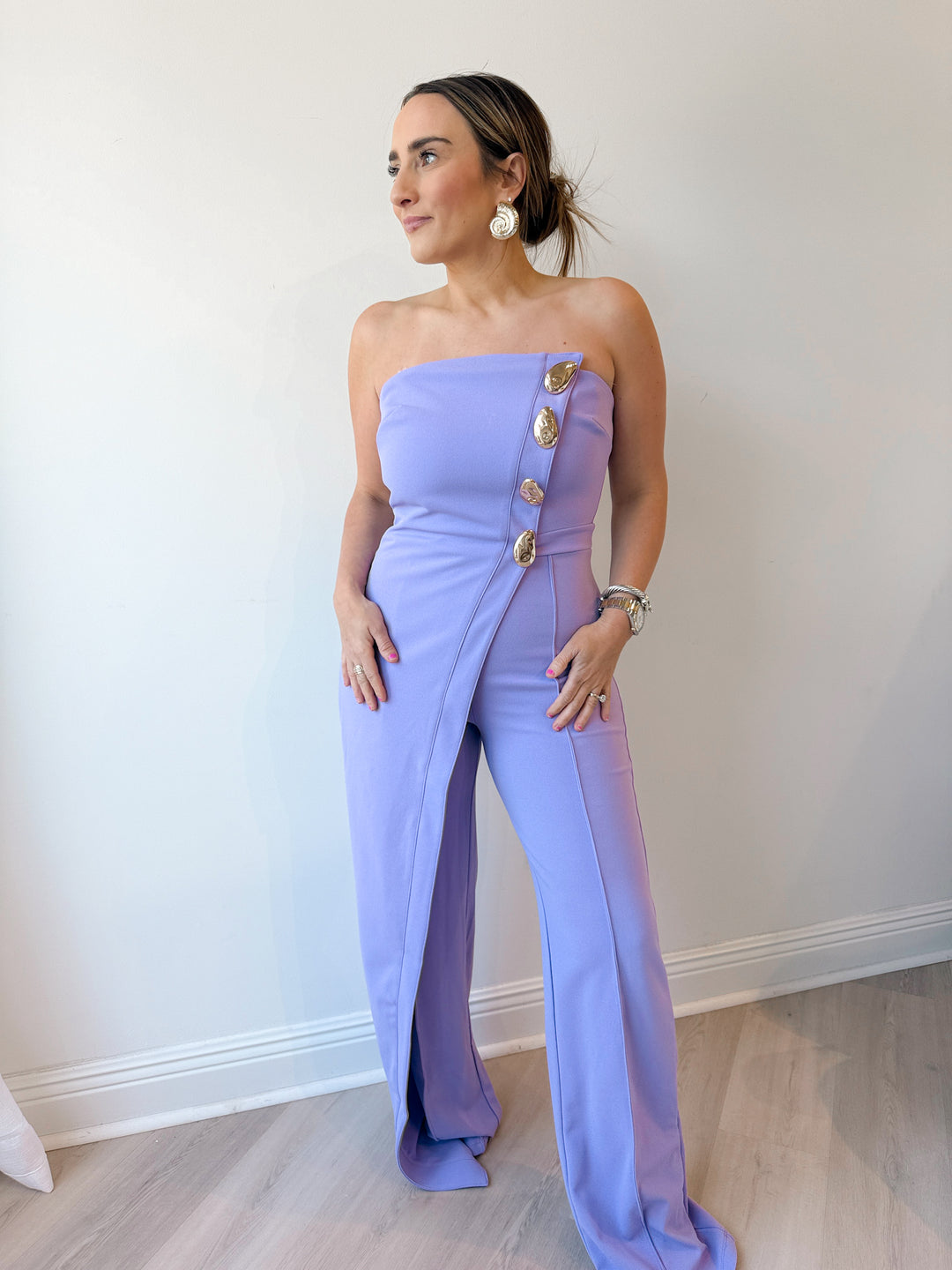 Strapless Button Detail Jumpsuit