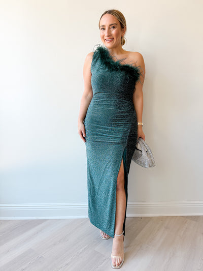 Sandrine One Shoulder Feather Dress
