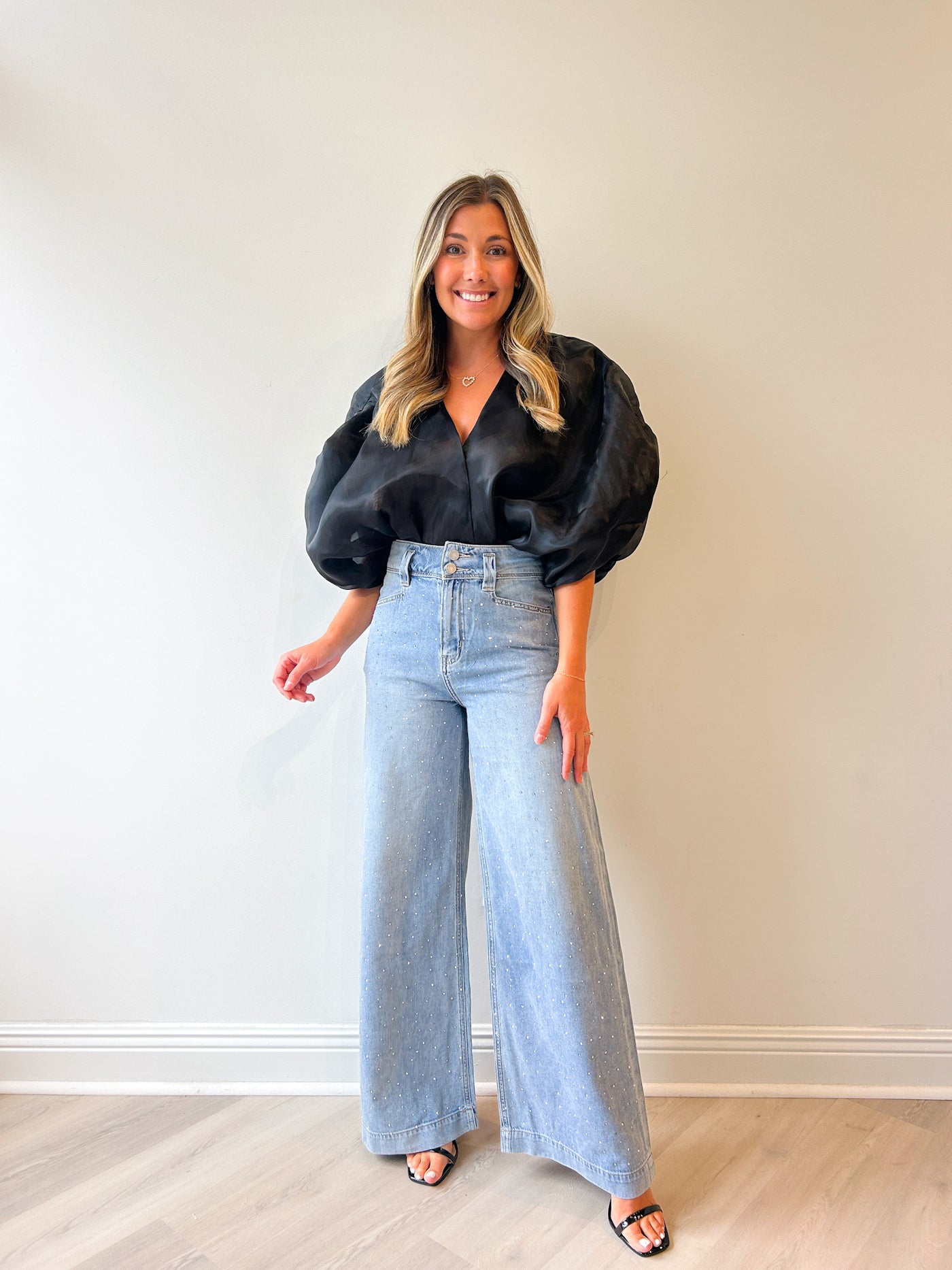 Ultra High Rise Rhinestone Wide Leg Jean