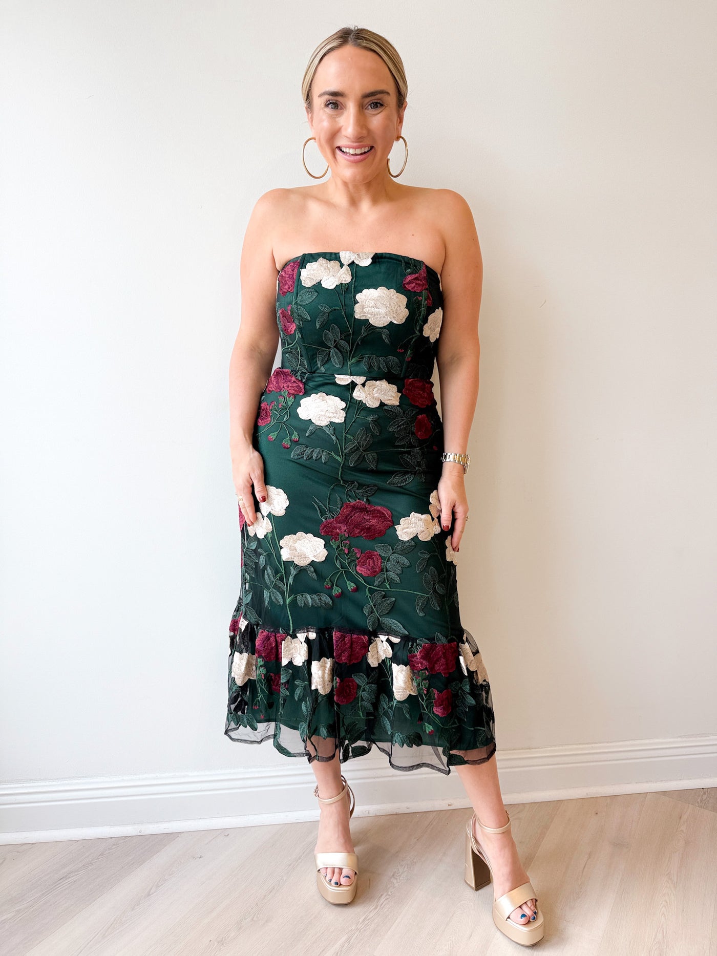 Calita Strapless Embroidered Mesh Dress