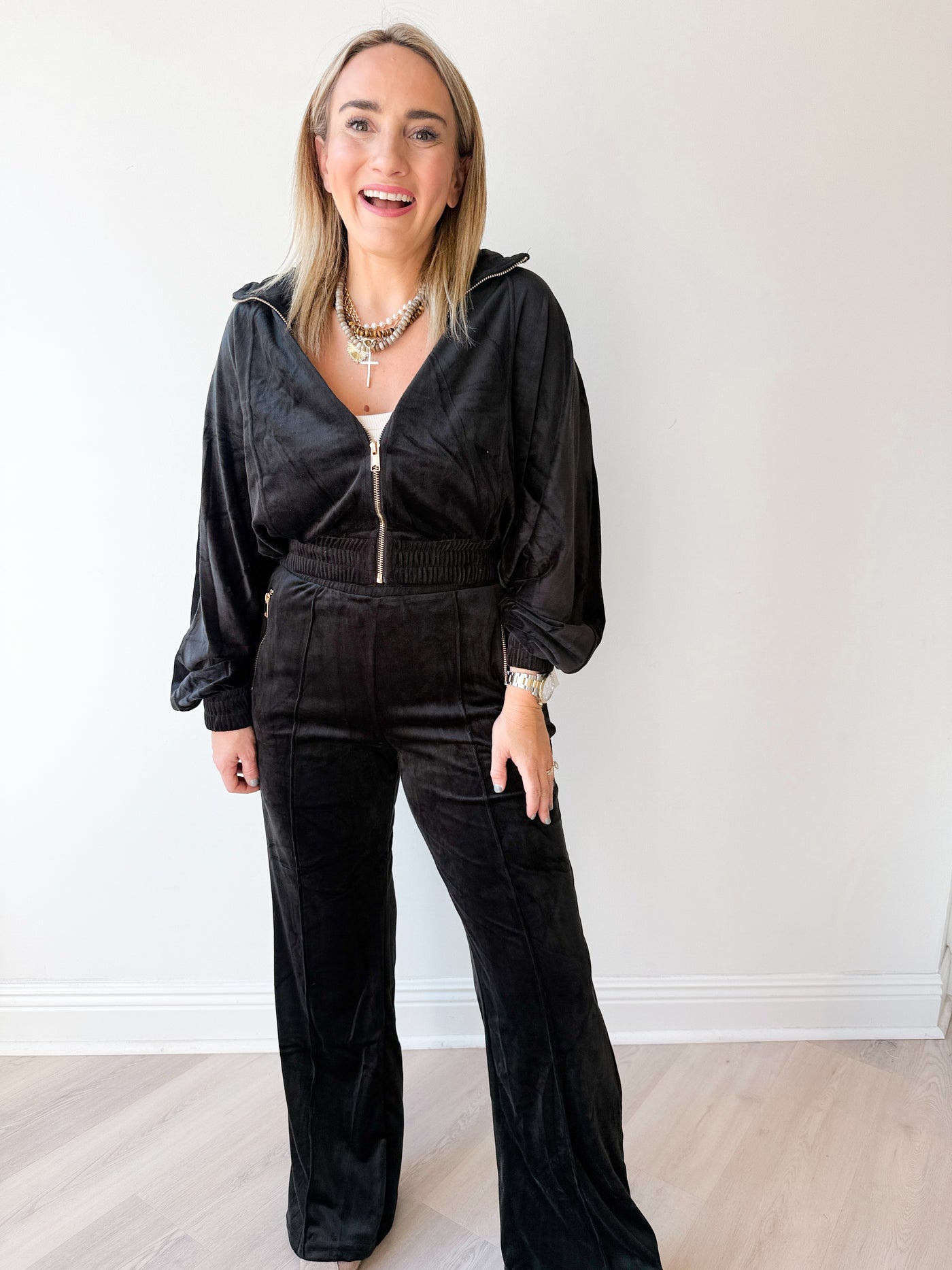 Taylor Velour Pant Set Black