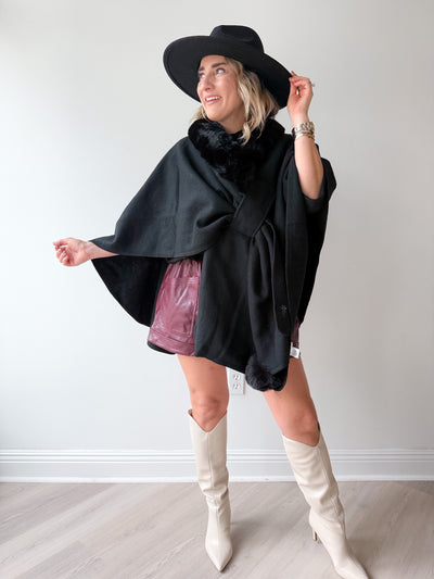 Plush Vegan Fur Trim Ruana