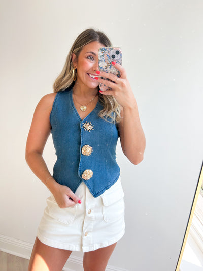 Maisie Gold Button Vest Top
