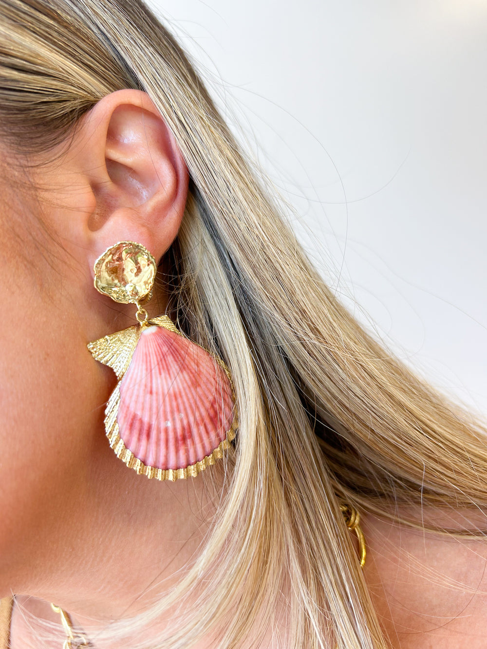 Large Seashell Earrings PINK O S