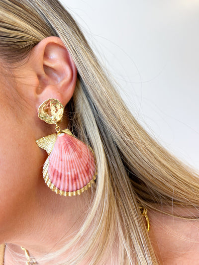 Large Seashell Earrings PINK O S