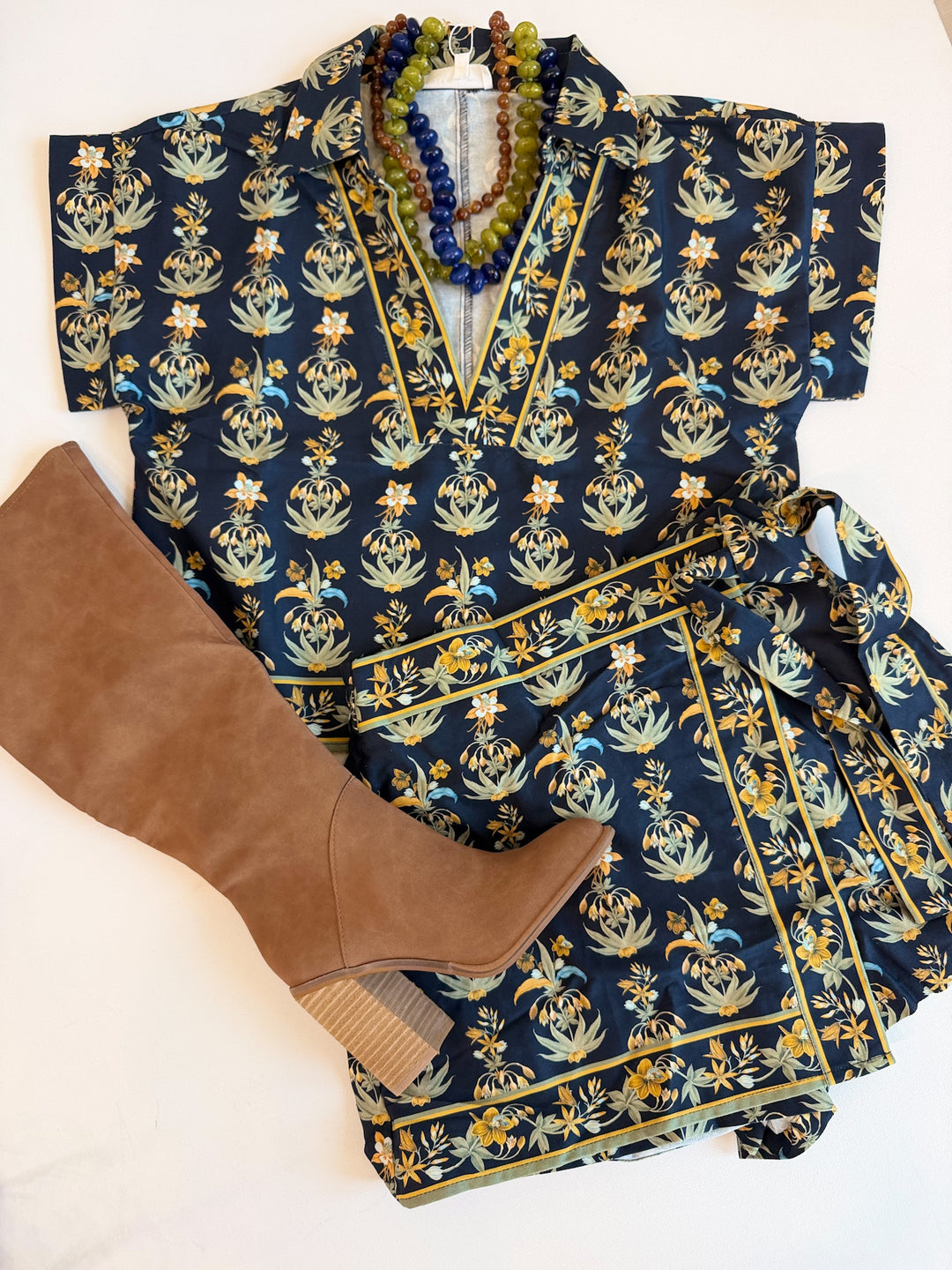 Paris Navy Patterned Skort