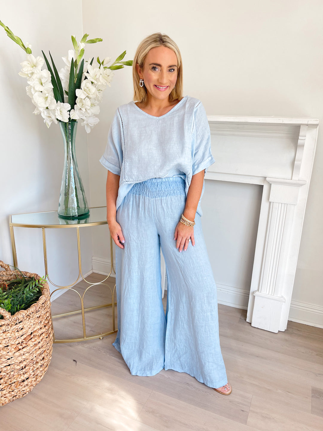 Linen Smock Waist Palazzo Pant