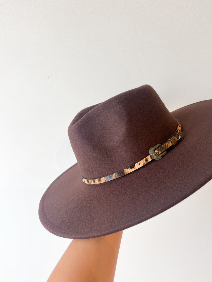 Leopard Strap w/Buckle Teardrop Fedora Brown