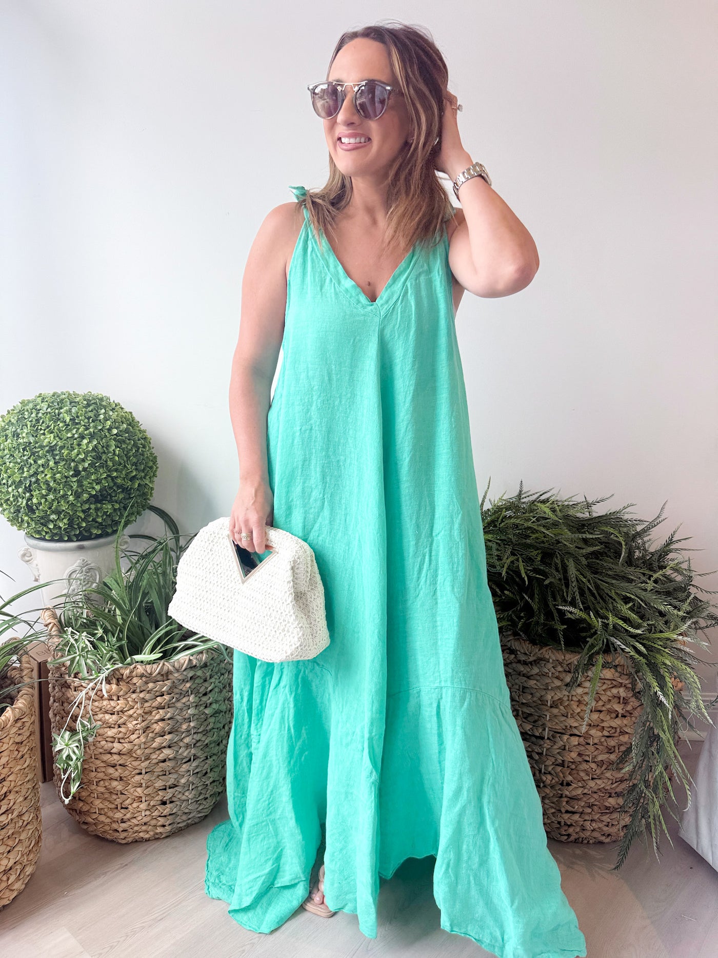 Amy Linen Maxi Dress jade