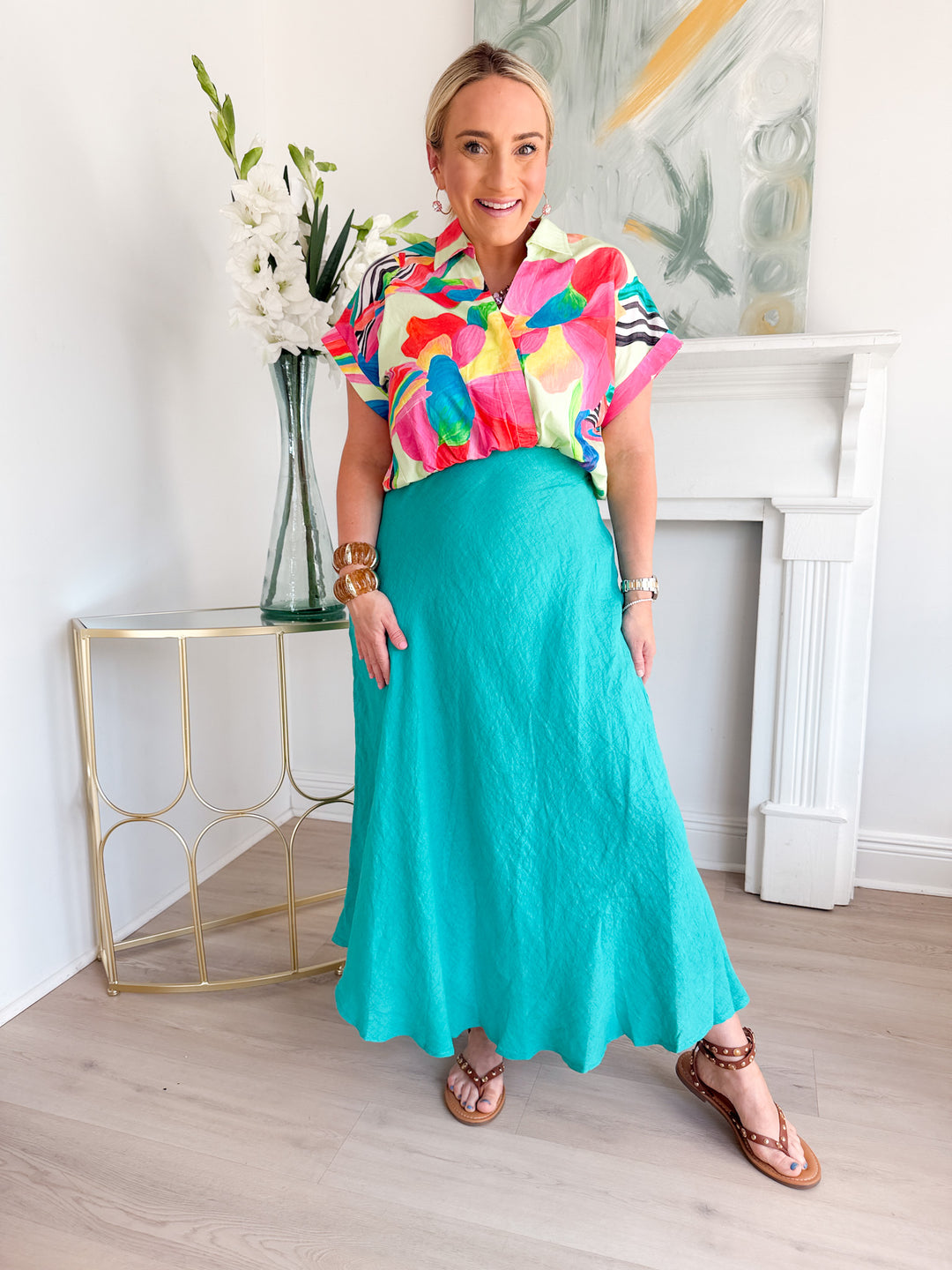 Kary Crinkle Linen Midi Skirt Capri