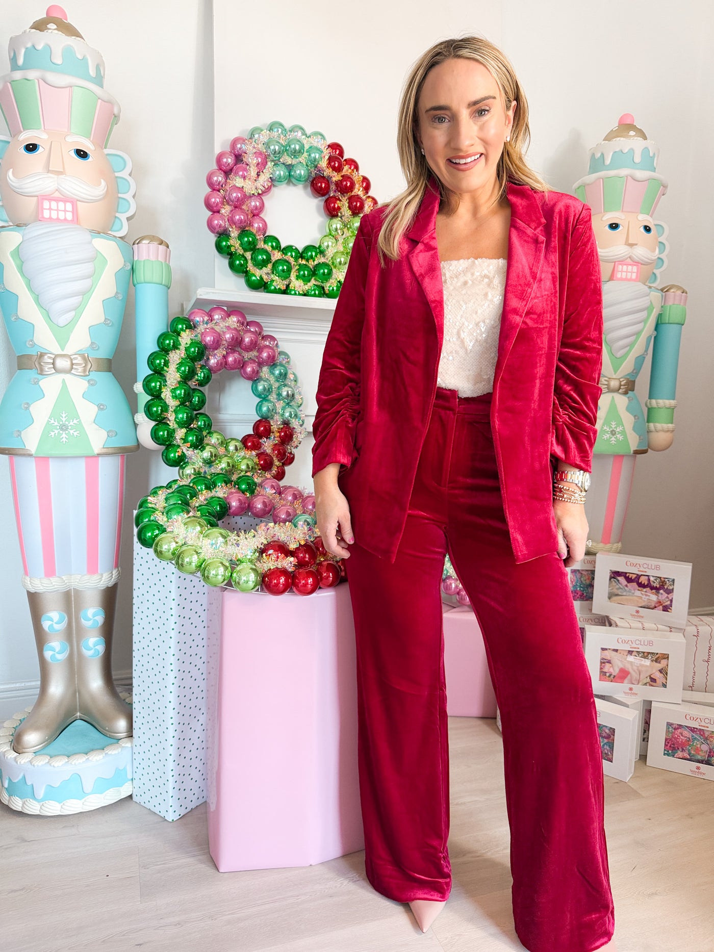 Kayla Velvet Blazer With Bunched Sleeves