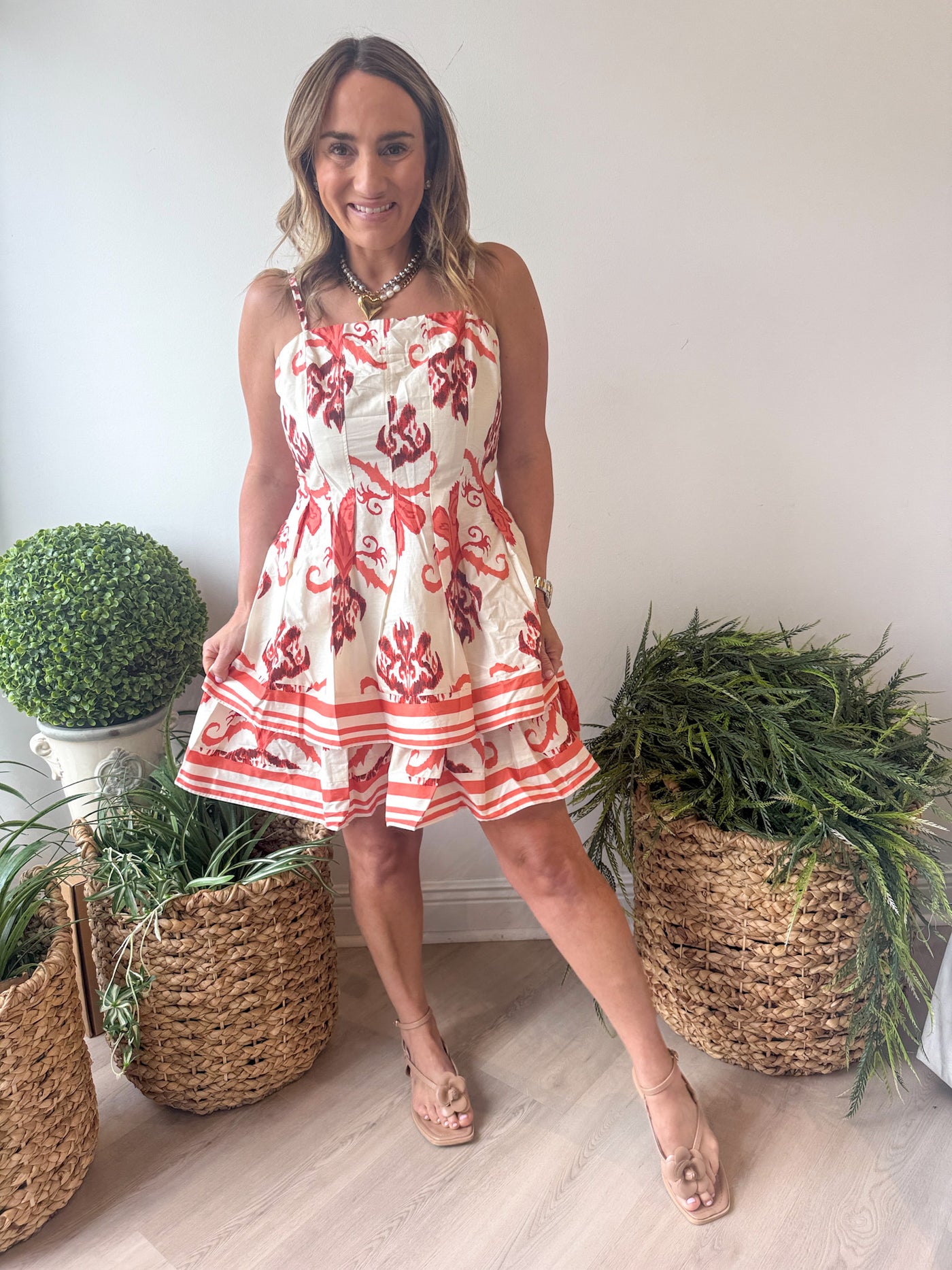 Isla Pintucked Printed Mini Dress