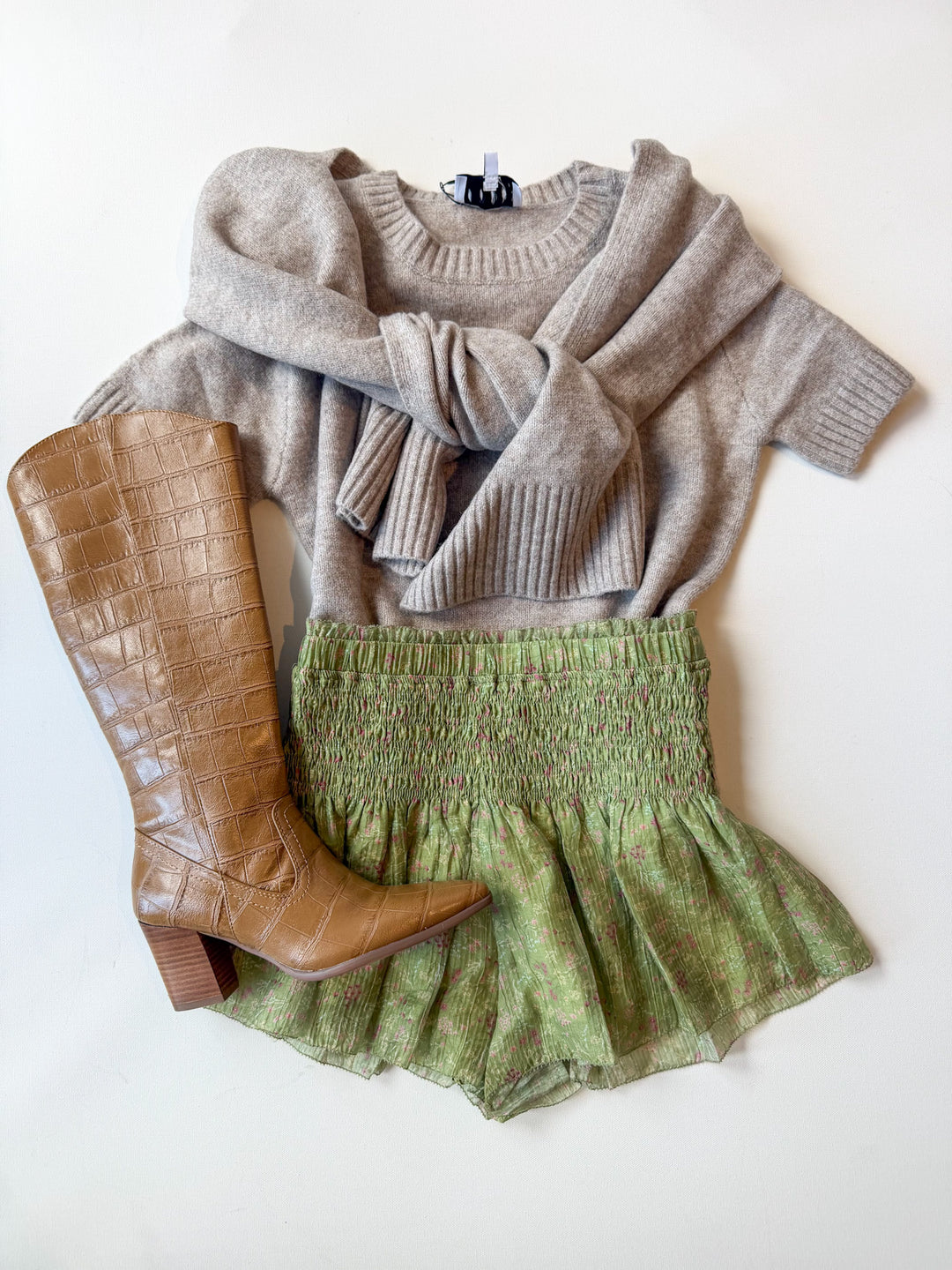 Shannon Knit Scarf Top Light Mocha