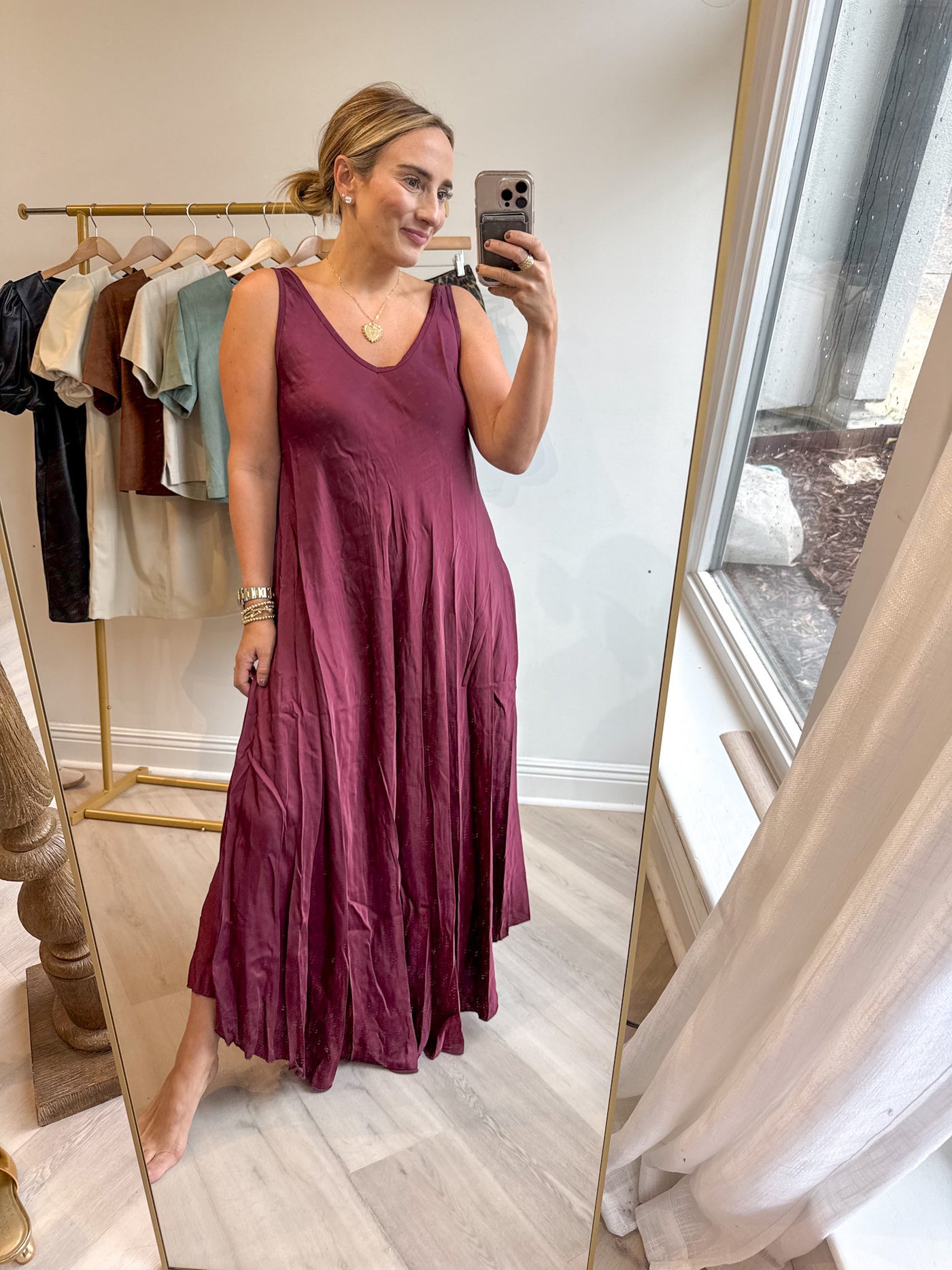 Catherine Silk Dress Burgundy OneSize