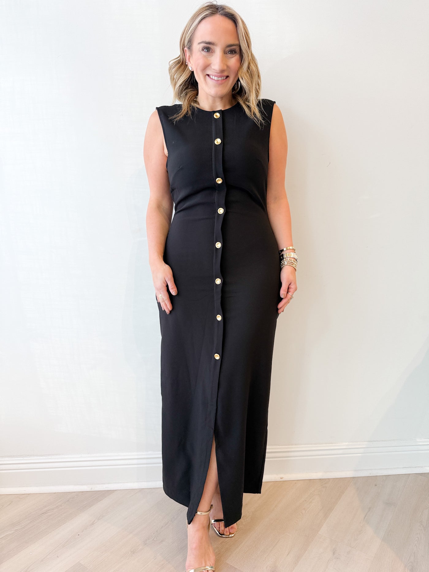 Carter Slv. Less Button Down Midi Dress Black