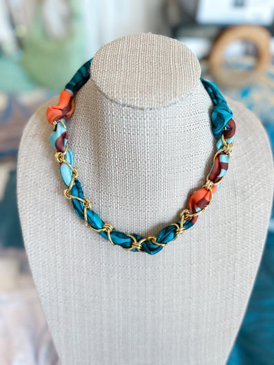 Charlotte Chained Scarf Necklace watercolor blue o s