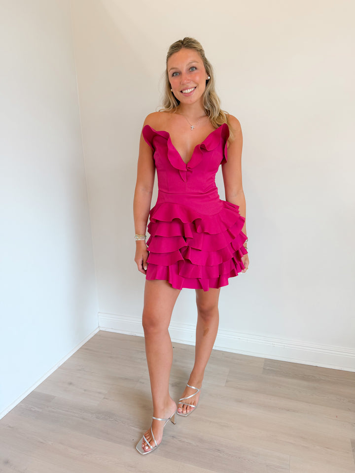 Liora Strapless Tiered Ruffle Mini Dress