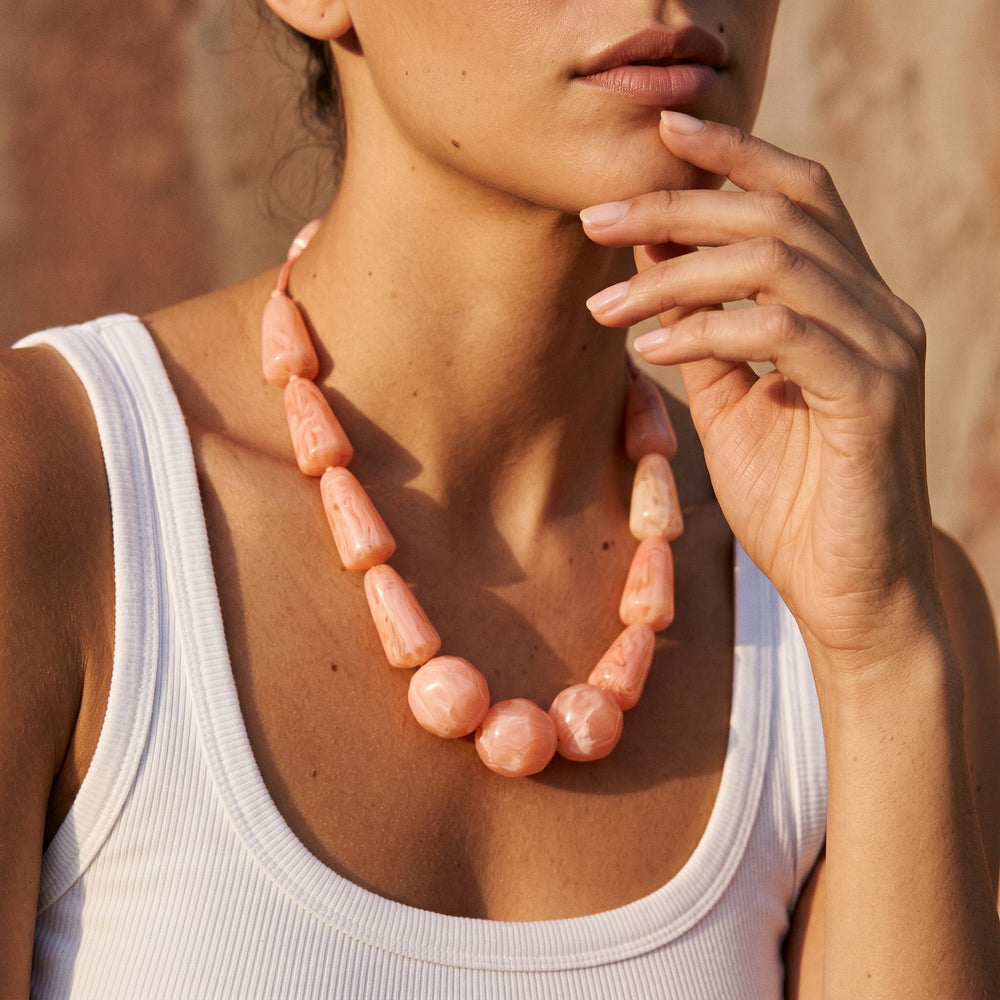 Halley Large Bead Statement Necklace Pink