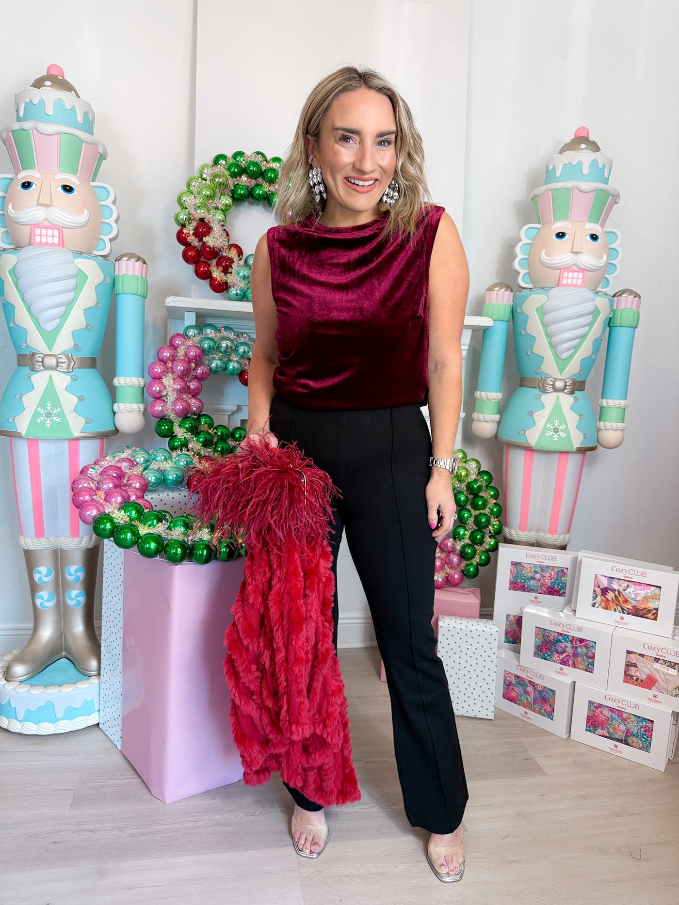 Shaunee Sleeveless Velvet Top Cherry Laquer