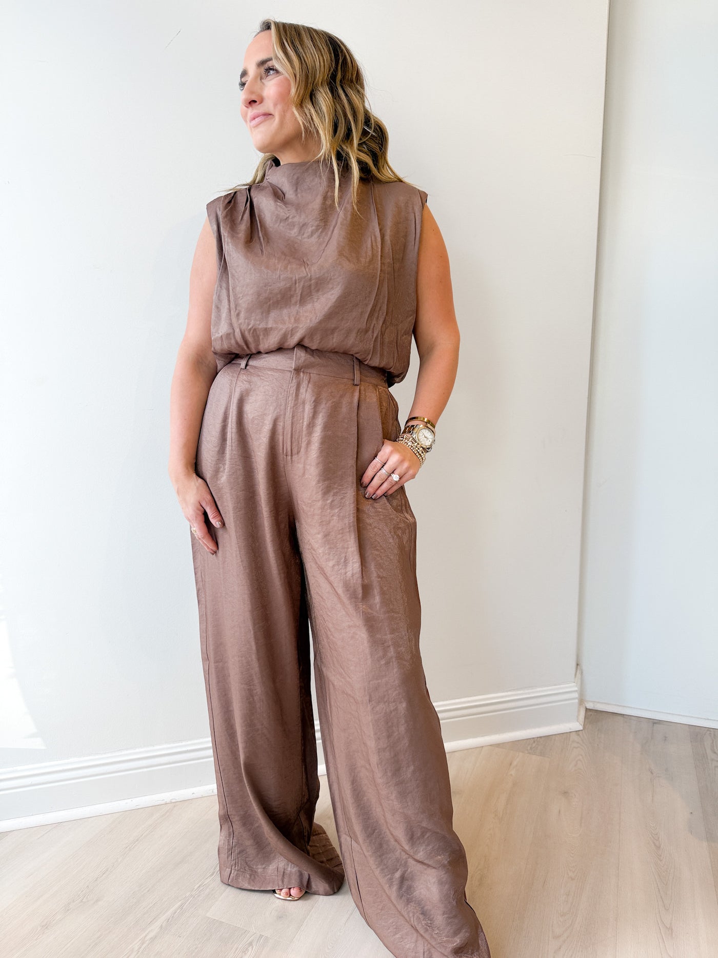 Calley Bubble Top and Wide Pants Set