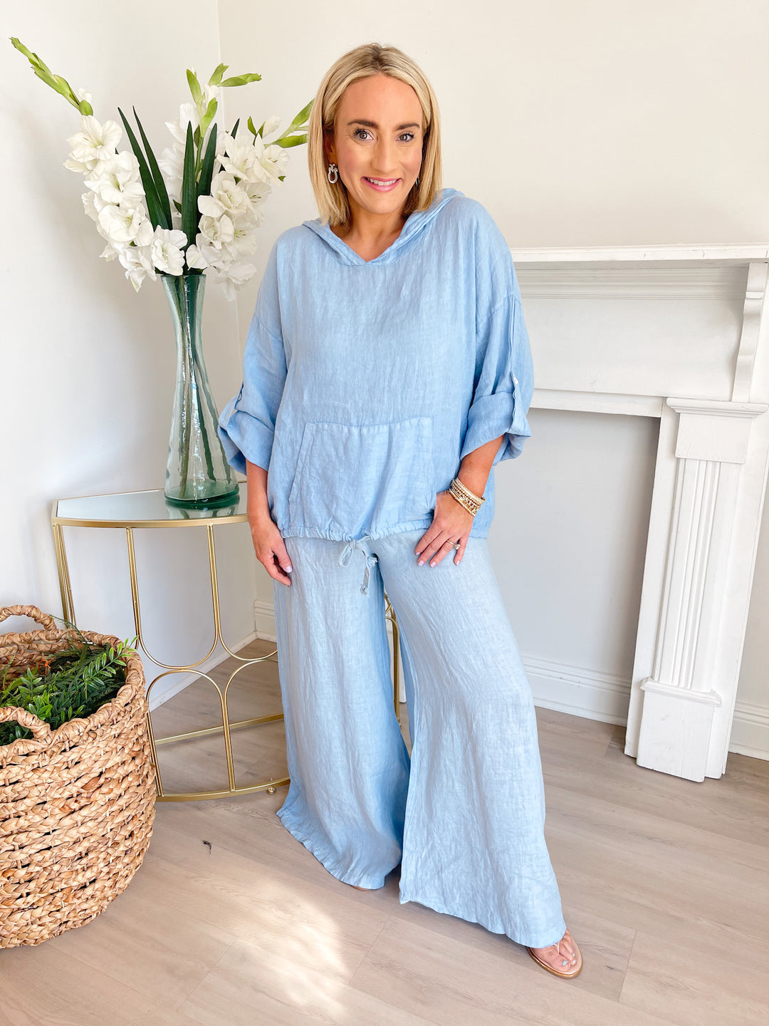 Crinkle Linen Hooded Top
