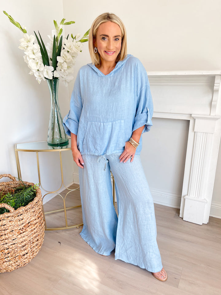 Crinkle Linen Hooded Top