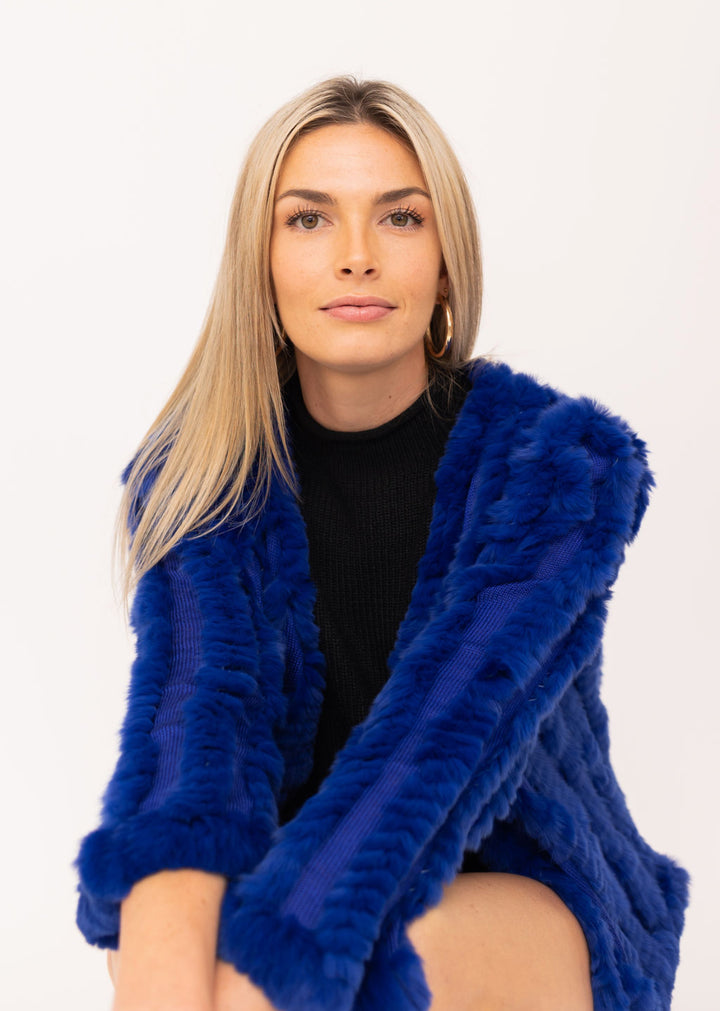 Kenz &amp; Gray Fur Jacket Royal Blue