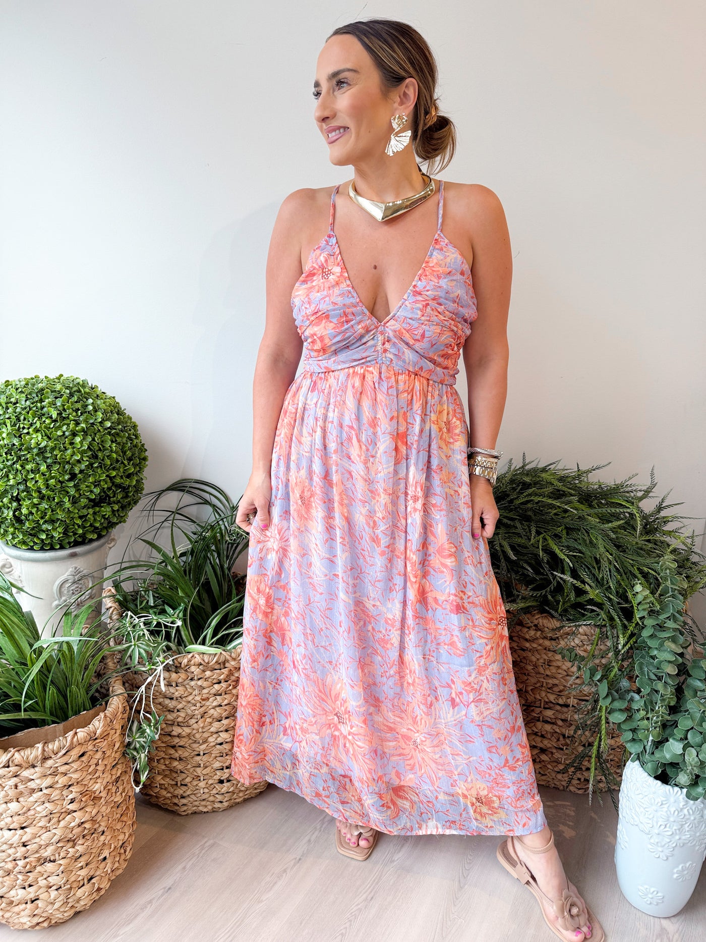 MYS60969 Amber Criss Cross Pleated Midi Dress