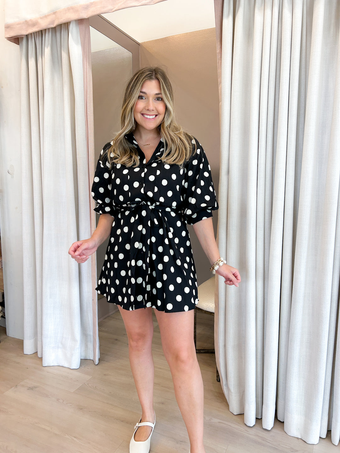 Polka Dot Belted Shirt Dress