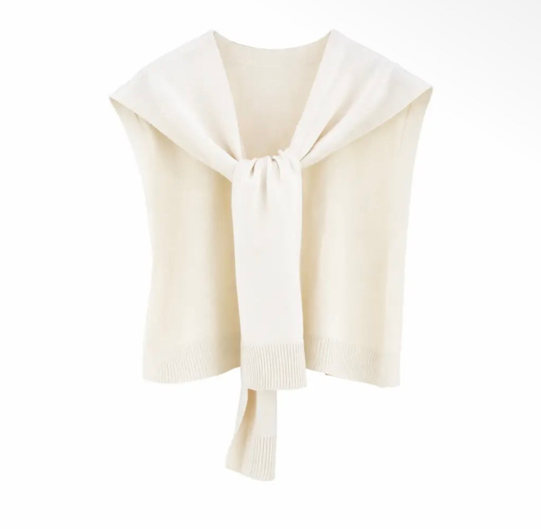 Preppy Mock Neck Sweater Wrap White