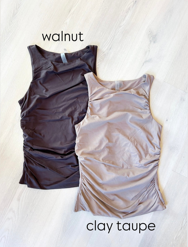 Rima Shirred Tank Top Dark Walnut