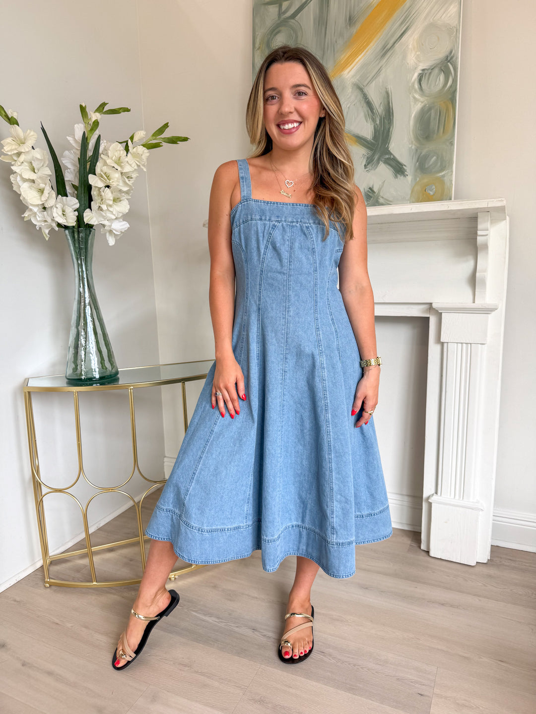 Kally Fit &amp; Flare Washed Denim Dress