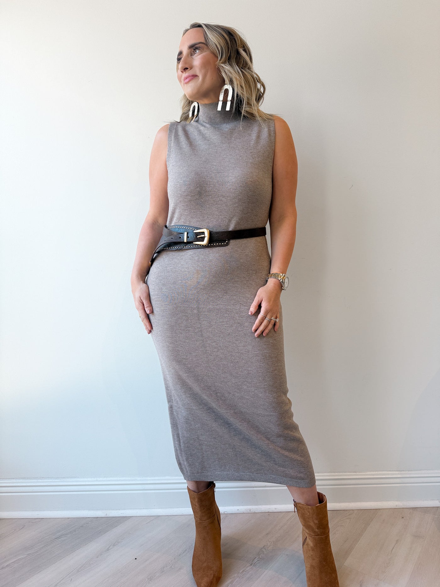 Erica Sleeveless Sweater Dress Khaki