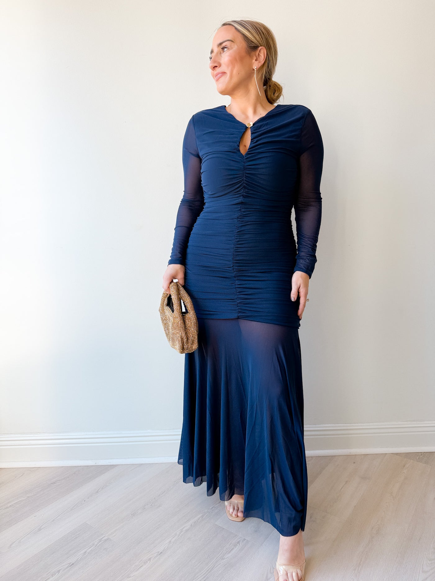 Yasmine Ruched Long Sleeve Dress