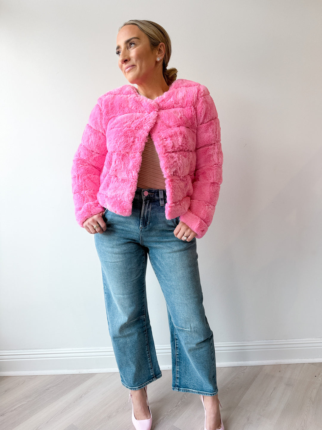 Bethanny Fur Jacket Barbie Pink