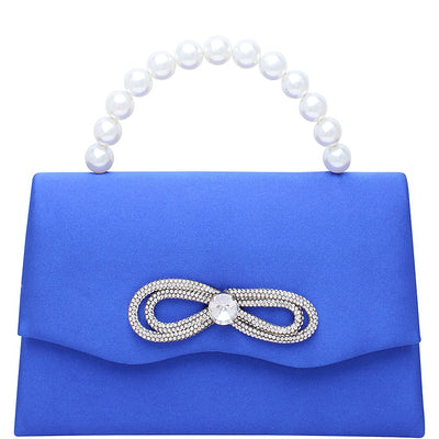 Rhinestone Bow Clutch blue 8.5 x 2.5 x 9