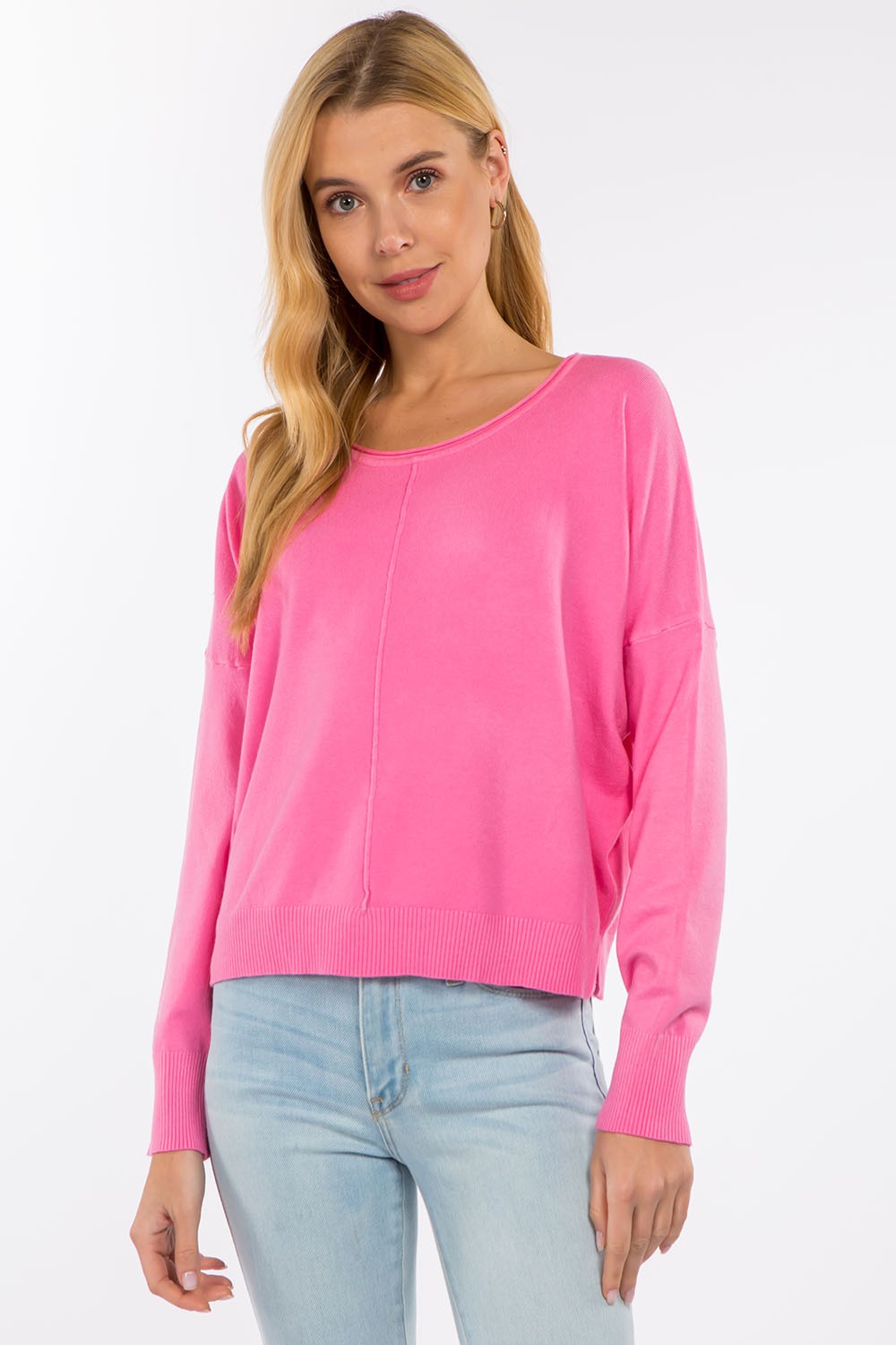 Front Seam Simple Sweater pink