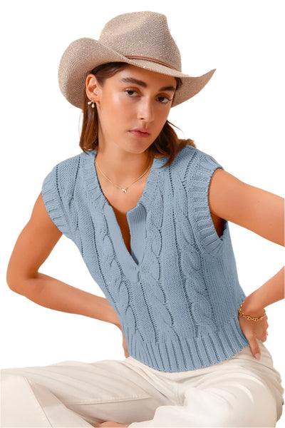 Nicole Sleeveless Cable Knit Vest blue