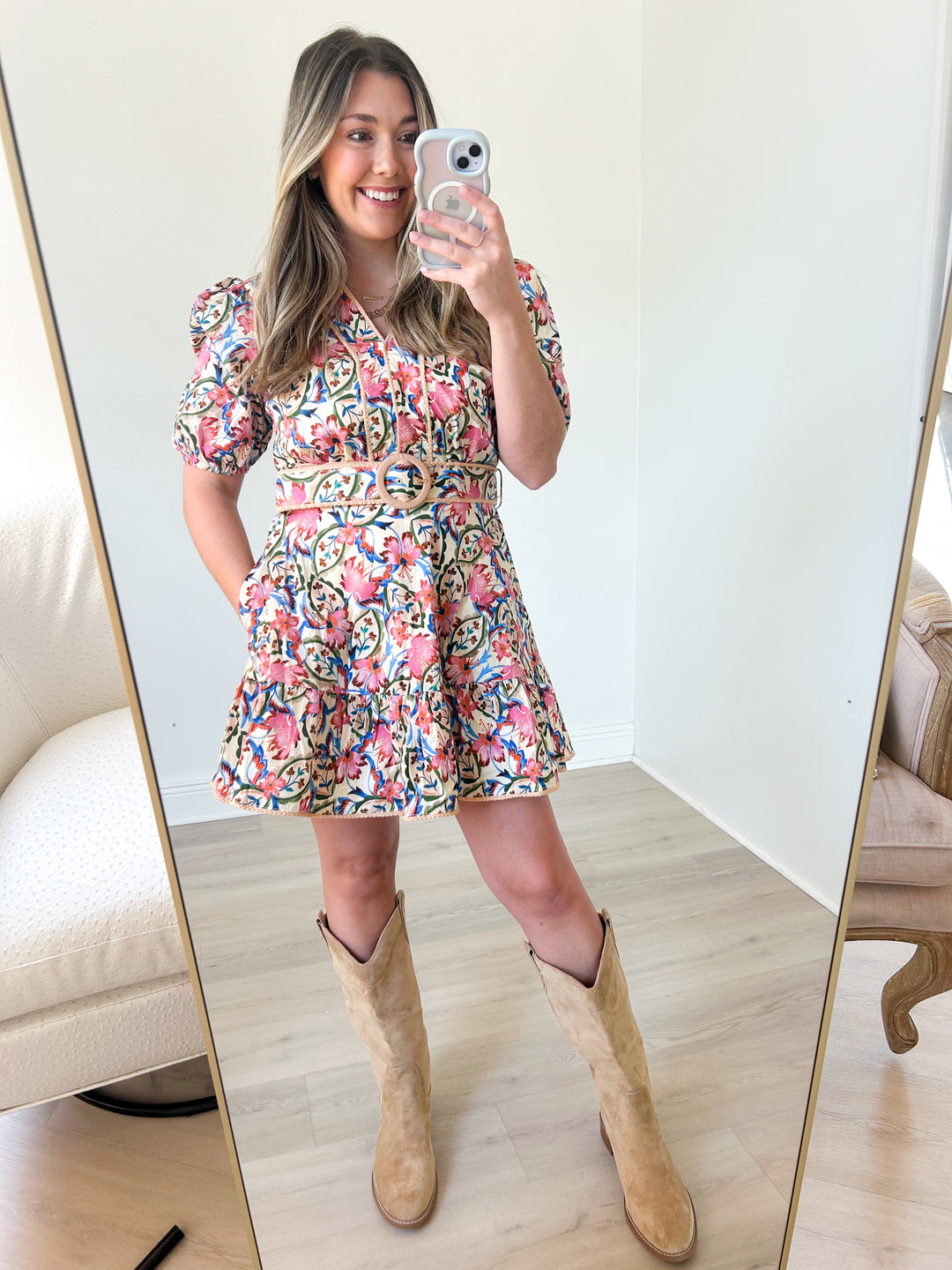 Ivory Fall Floral Mini Dress
