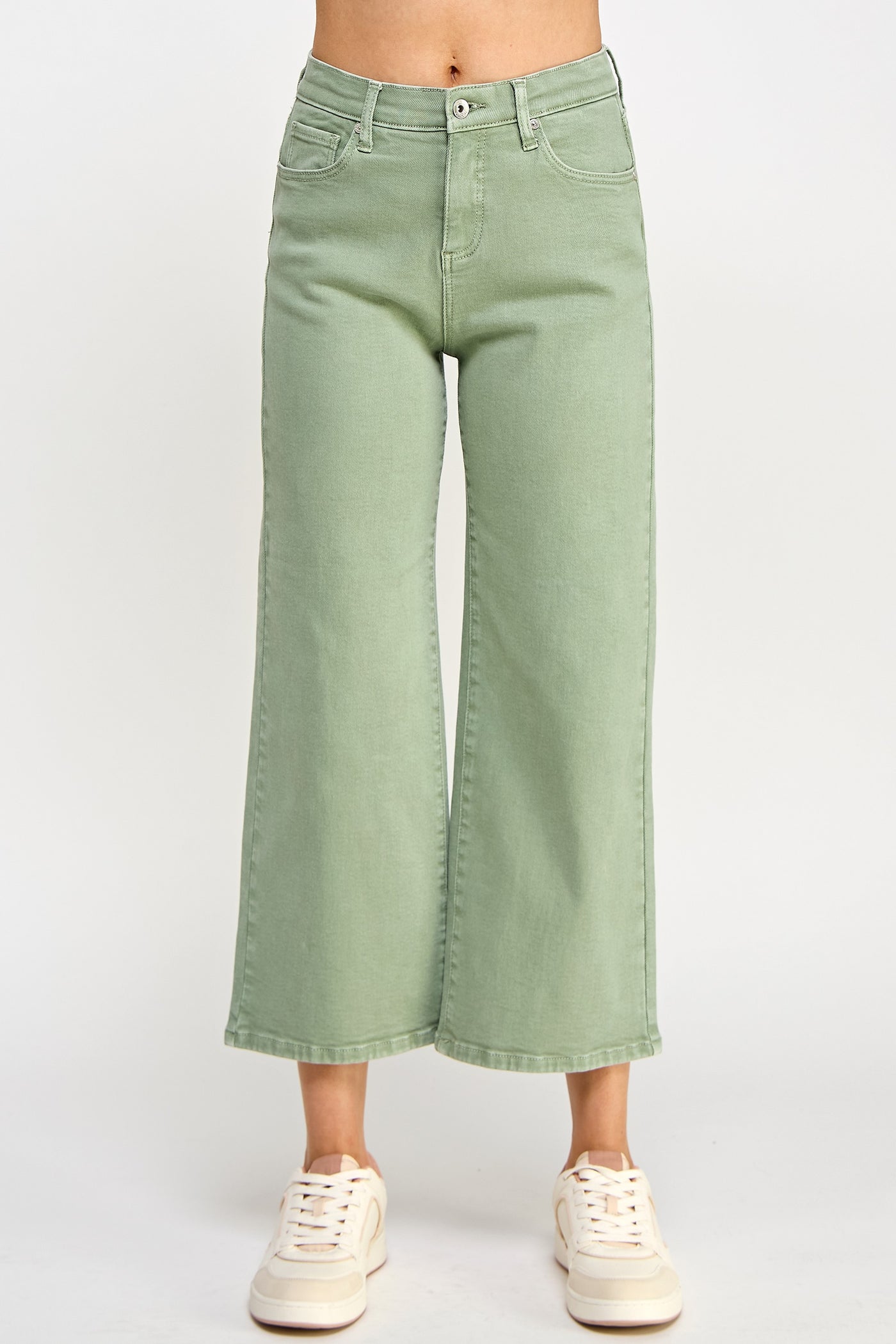 Olive Cropped Wide Leg Jeans