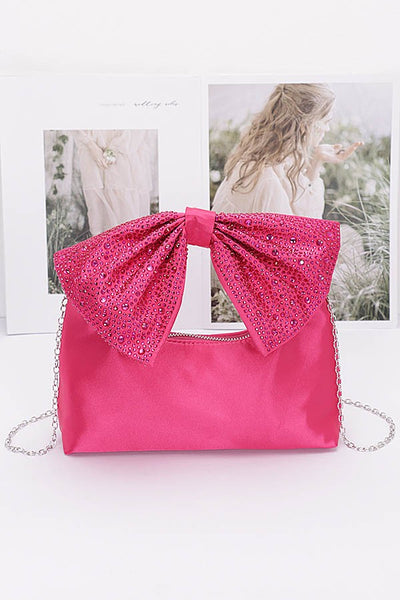 Rhinestone Bow Clutch pink