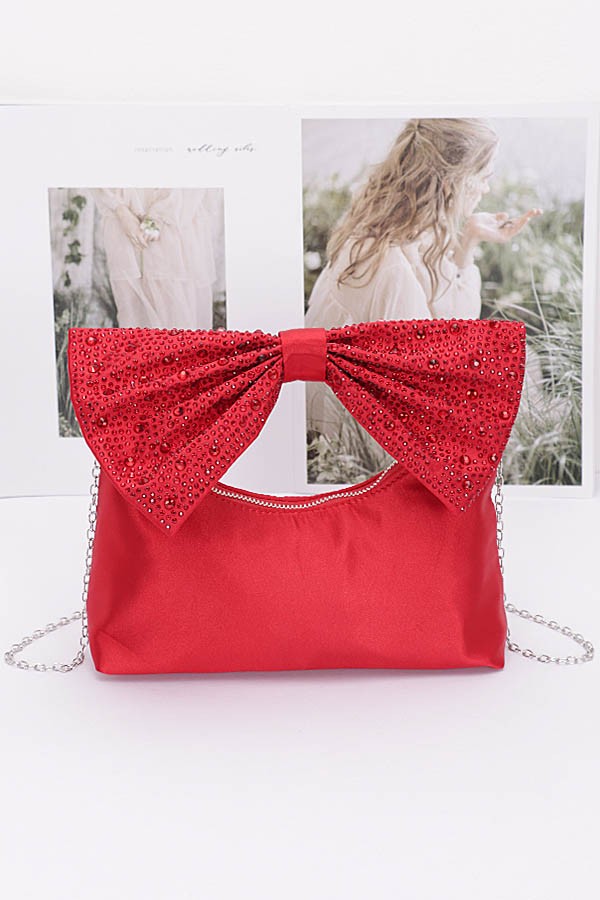 Rhinestone Bow Clutch red