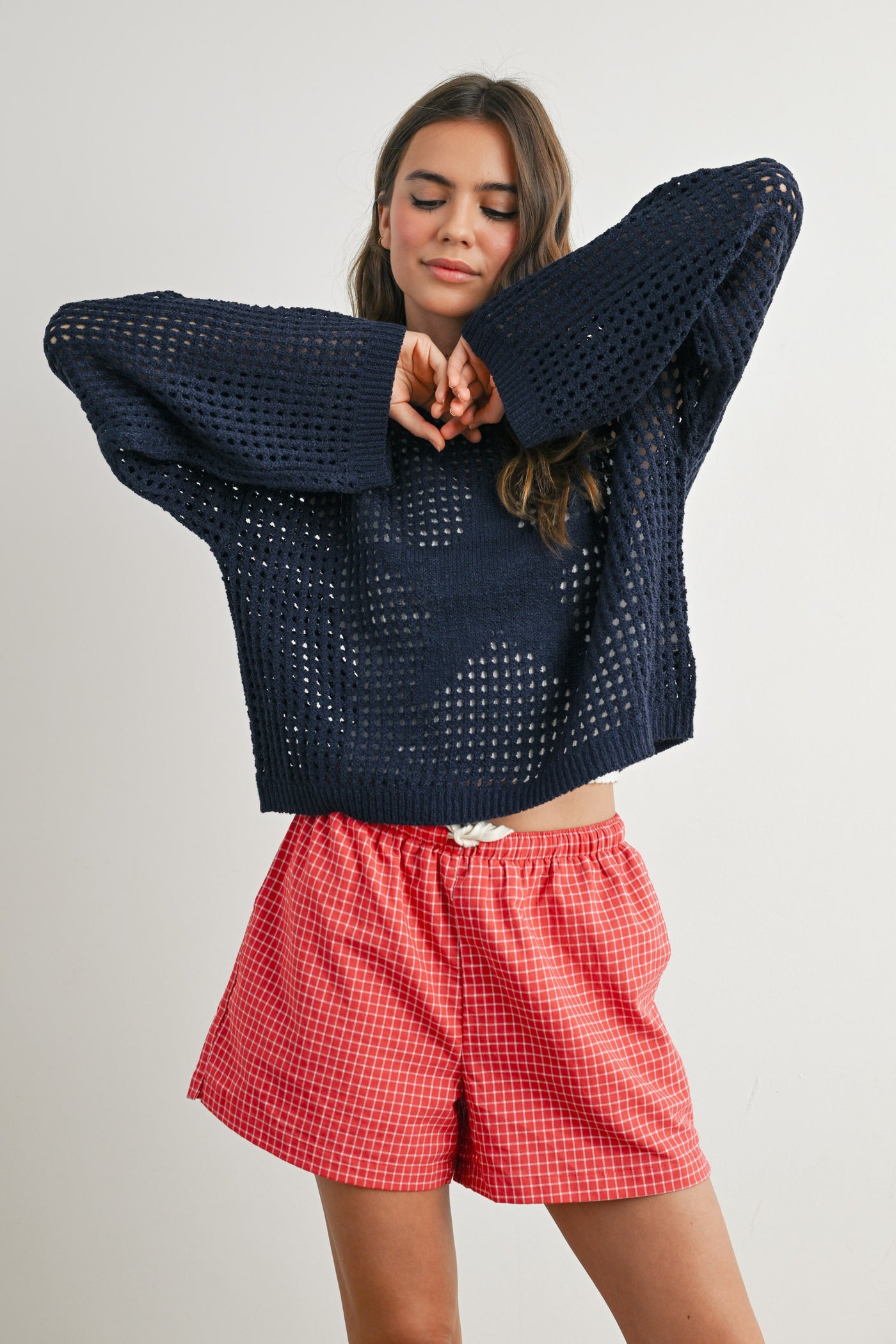 Star Crochet Sweater navy