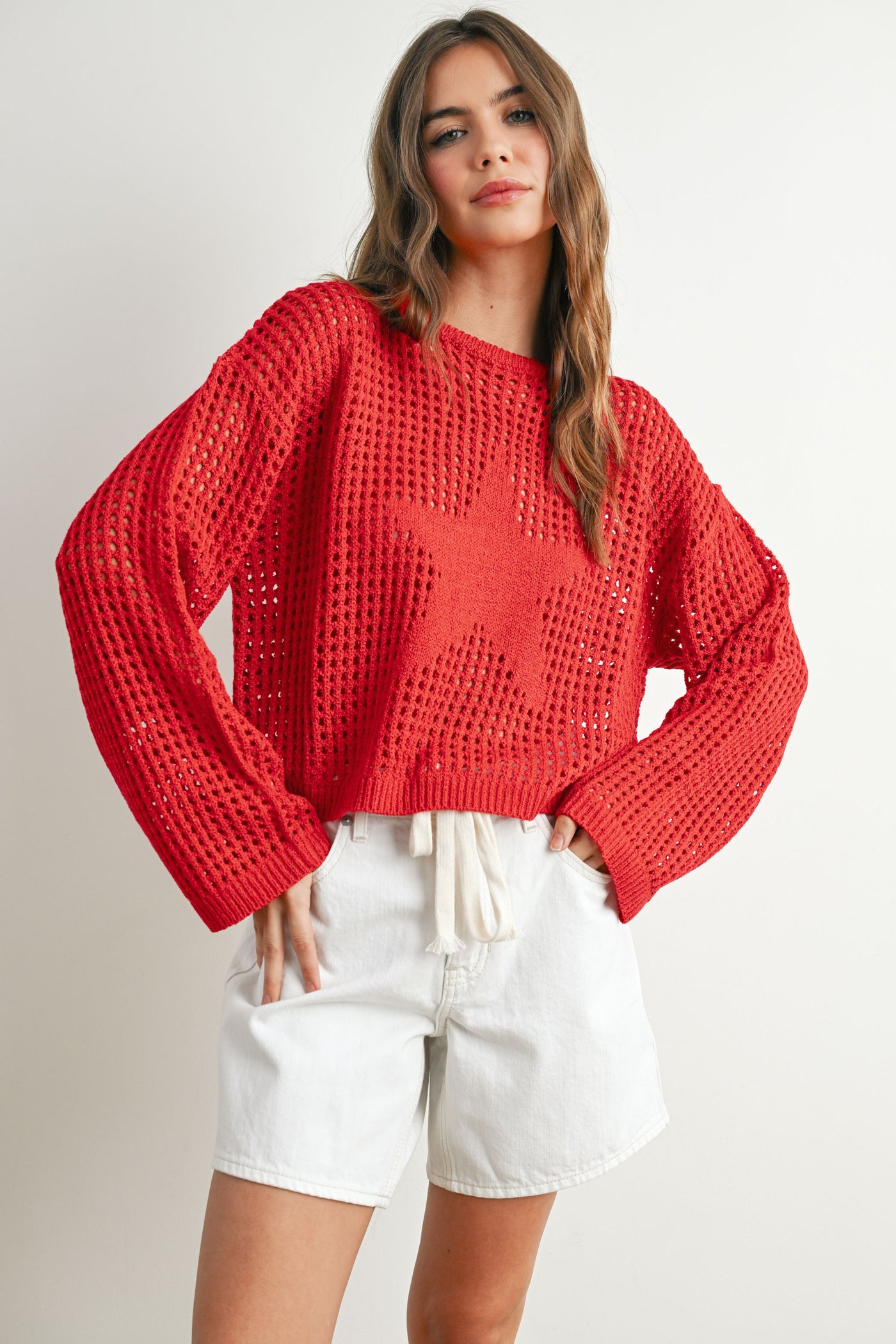 Star Crochet Sweater red